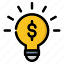 idea, startups, bulb, business, money, investment