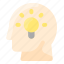 bulb, head, idea, light, thinking