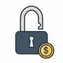 currency, dollar, finance, money, no protection, not safe, padlock