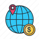 business, dollar, finance, map, marketing, pin, world