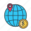 business, dollar, finance, map, marketing, pin, world 