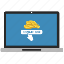 box, coin, dollar, donate, laptop 