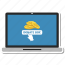box, coin, dollar, donate, laptop