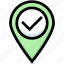 business, financial, gps, location, map pin, tick 