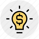 bulb, creativity, dollar, financial, idea, light, money 