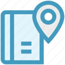 book, ebook, location, magazine, map, navigation, pin