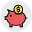 coin, dollar, money, pig, piggy bank, saving 