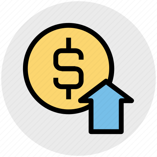 Business, dollar, dollar coin, dollar value, income, profit, up arrow icon - Download on Iconfinder