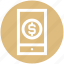 cell, coin, dollar, mobile, mobile banking, phone, smartphone 