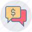 chat, chat bubble, dollar, message, sale offer, sign 