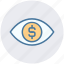 business, businessman eye, coin, dollar, dollar sign, money, view 