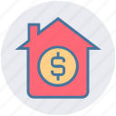 cash, dollar sign, home, house, online, property, property value