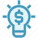 bulb, creative, dollar, idea, light, light bulb, money 