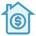 cash, dollar sign, home, house, online, property, property value 