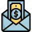 bill, dollar, email, envelope, letter, message 