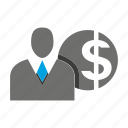 avatar, business man, coin, money, office, person, profile