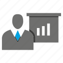 avatar, business man, chart, office, person, presentation, profile