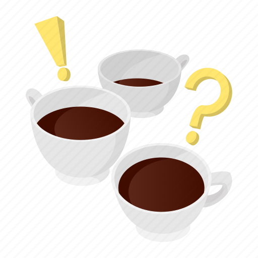 Cartoon, coffee, concept, exclamation, mark, question, sign icon - Download on Iconfinder
