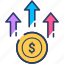 coins, dollar, earnings, growth, income icon, profit 
