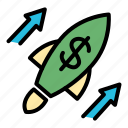 business, startup, rocket, dollar, arrow, launch, up