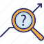 analysis, magnifier, market research, question, research 