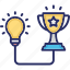 bulb, execute, implementation results, performance, trophy 