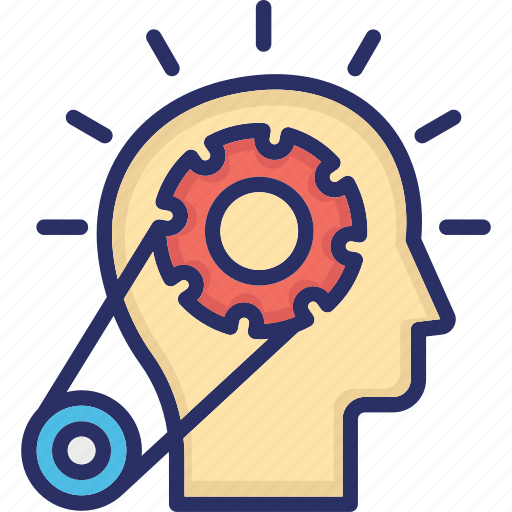 Brain process, brainstorming, cog chain, cogwheel, interpretation icon - Download on Iconfinder