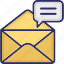 chat bubble, envelope, mail, message, open envelope 