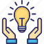 bulb, hand gesture, idea, idea provider, solution provider 