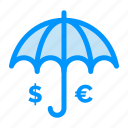 dollar, euro, insurance, save, umbrella 