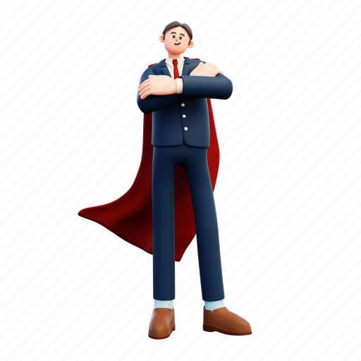 Superhero, business, businessman, character, online, graph, management 3D illustration - Download on Iconfinder