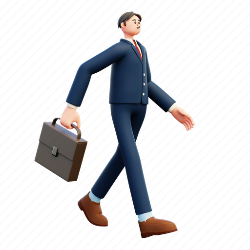 Walking, with, briefcase, business, businessman, character 3D illustration - Download on Iconfinder