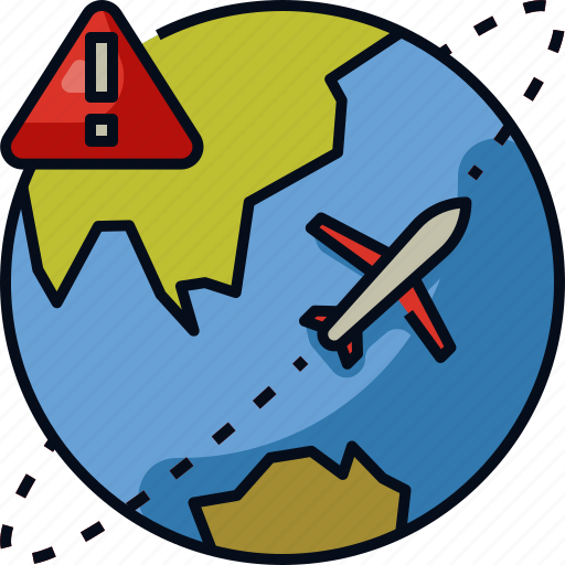 Cautious travel, coronavirus, globe, plane, travel, travel warning, warning icon - Download on Iconfinder