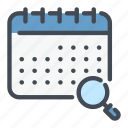 calendar, date, loupe, magnifier, planner, search