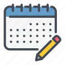 calendar, date, edit, pen, pencil, planner, write