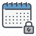 calendar, date, lock, padlock, password, planner, protection