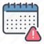 calendar, date, error, month, notification, planner, problem 