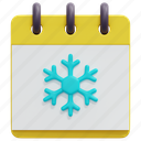 calendar, season, winter, snowflakes, schedule, date, time, 3d