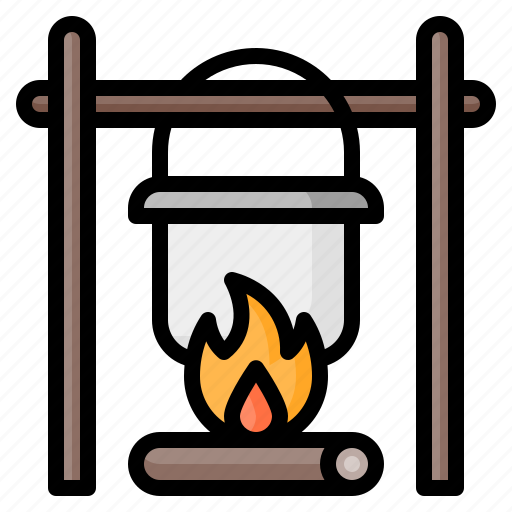 Cooking, pot, cauldron, bonfire, fire, campfire, camping icon - Download on Iconfinder
