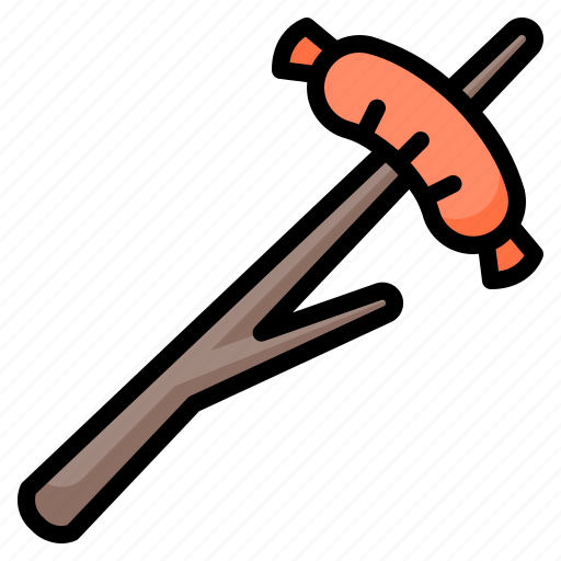 Sausage, meat, food, stick, branch, grill, camping icon - Download on Iconfinder