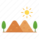 sun, mountain, tree, nature, hill