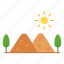 sun, mountain, tree, nature, hill 