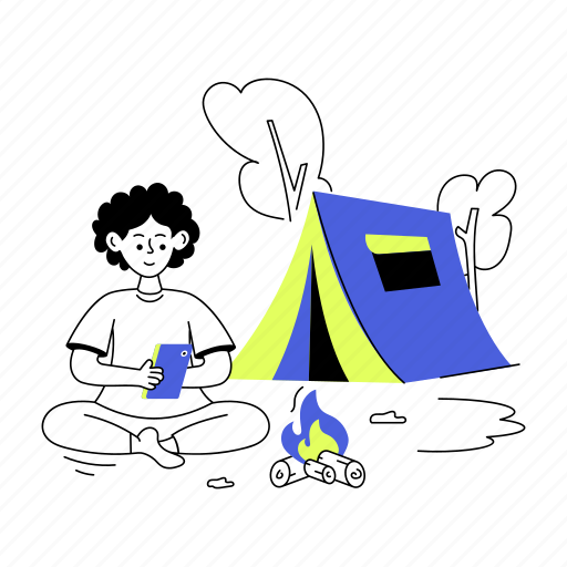 Camping site, camping area, boy camping, man camping, camping illustration - Download on Iconfinder