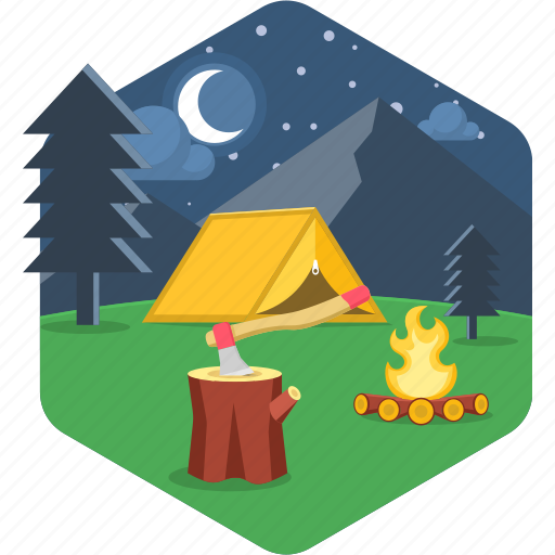 Campfire, night, bonfire, camp, camping, tent icon - Download on Iconfinder