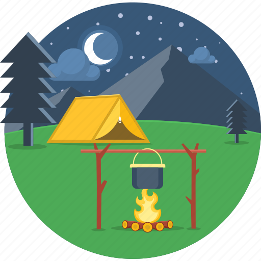 Cooking, food, picnic, tent, camping, fire, night icon - Download on Iconfinder