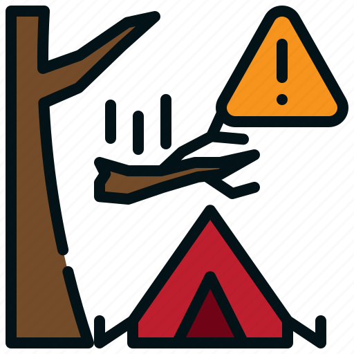 Beware, warning, tree, branch, drop, tent, camping icon - Download on Iconfinder