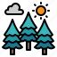 forest, christmas, tree, cloud, sun, camping, wood 