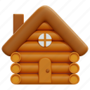wooden, house, hut, wood, cabin, bungalow, 3d