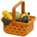 basket, picnic, camping, bottle, food, holidays, drink, 3d 