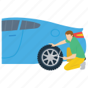 auto repairman, car mechanic, mechanic, tyre changing, workshop worker